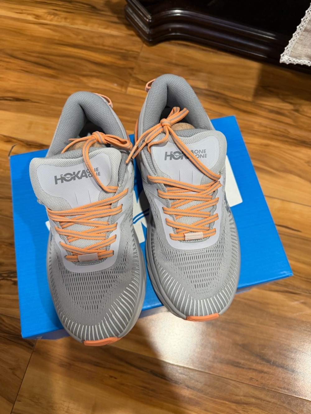 Hoka Blue Shoe Box with White and Black Label